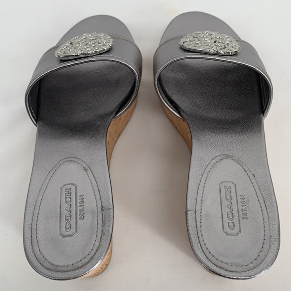 Coach “Judith” Metallic Wedge Sandals Sz9 - Picture 9 of 13